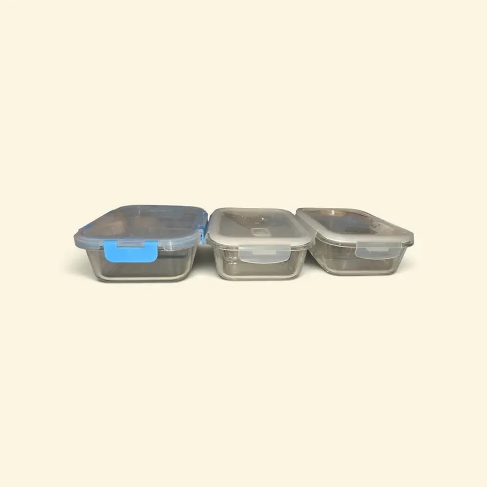 Healthy Meal Prep Glass Containers 2 Compartments Micro Oven Safe Set Of 3